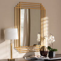 Baxton Studio RXW-6233 Kalinda Art Deco Antique Gold Finished Rectangular Accent Wall Mirror